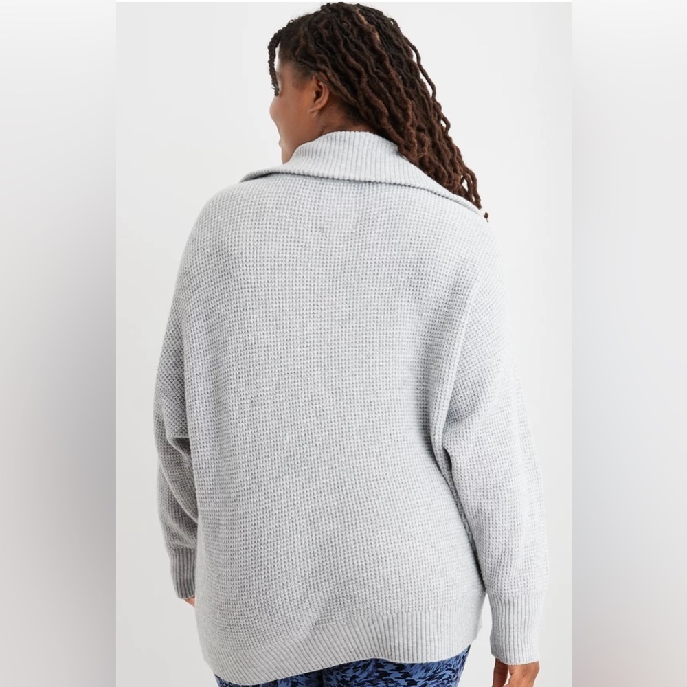 Aerie CozyUp Waffle Quarter Zip Sweater in Heather Gray Size XXL - Picture 2 of 11